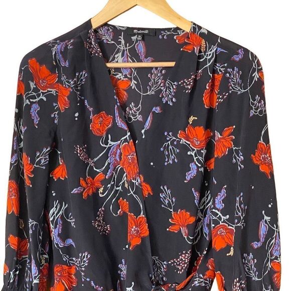 Madewell Silk Smocked-Sleeve Wrap Top small - Picture 12 of 13